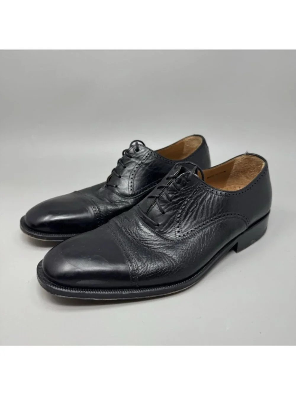 MAGNANNI Cap Toe Oxford Glove Leather Sz 10 Black Dress Shoes